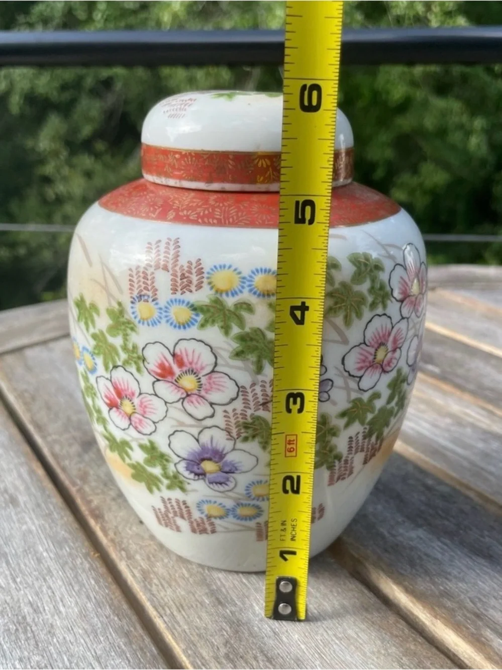 Vintage Japanese Floral Porcelain Ginger Jar Lid Urn